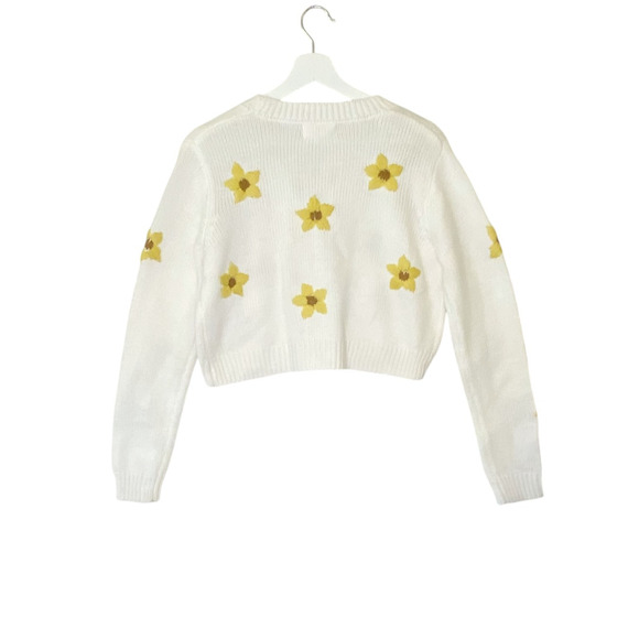 Jessica Simpson Sweater Womens Medium Cardigan Embroidered Floral White Crop - Picture 2 of 7
